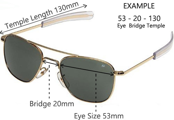 ray ban aviator temple length